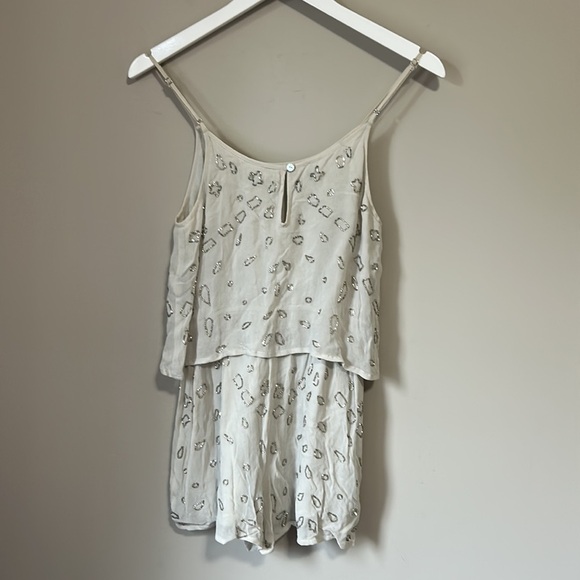 CHAN LUU sequin romper lunar rock silver beaded adjustable straps Sz XS - Picture 6 of 14